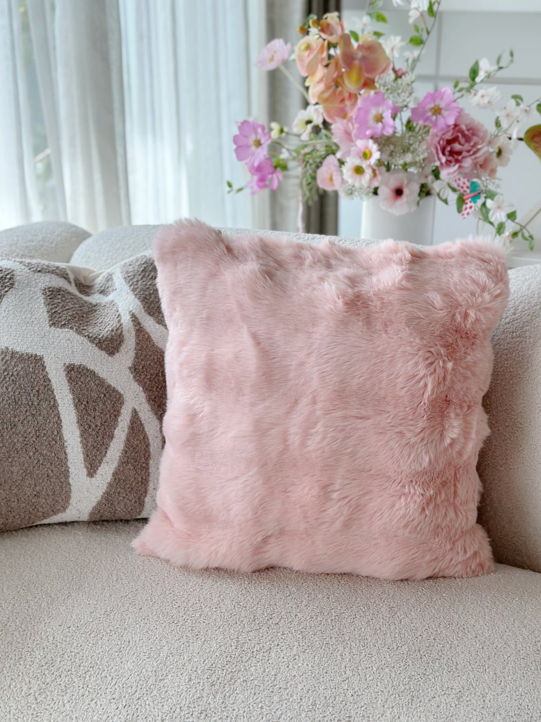 Dusty Sweet Pink Faux Mink Fur Cushion Cover