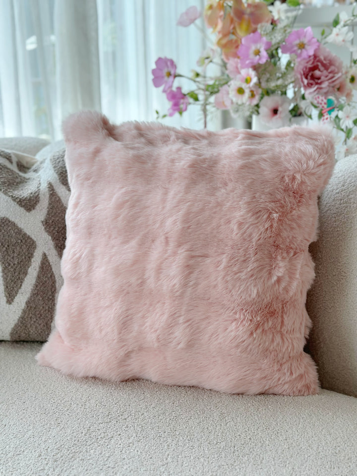 Dusty Sweet Pink Faux Mink Fur Cushion Cover