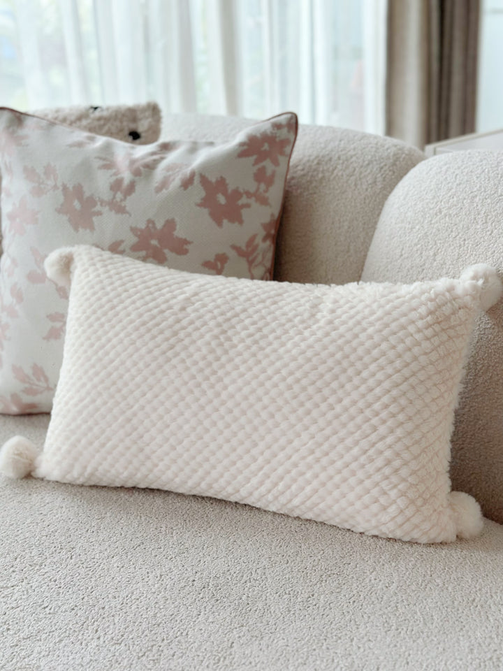 Sweet Cream Faux Fur Pom Pom Waist Cushion Cover