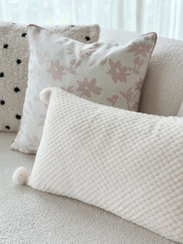 Sweet Cream Faux Fur Pom Pom Waist Cushion Cover