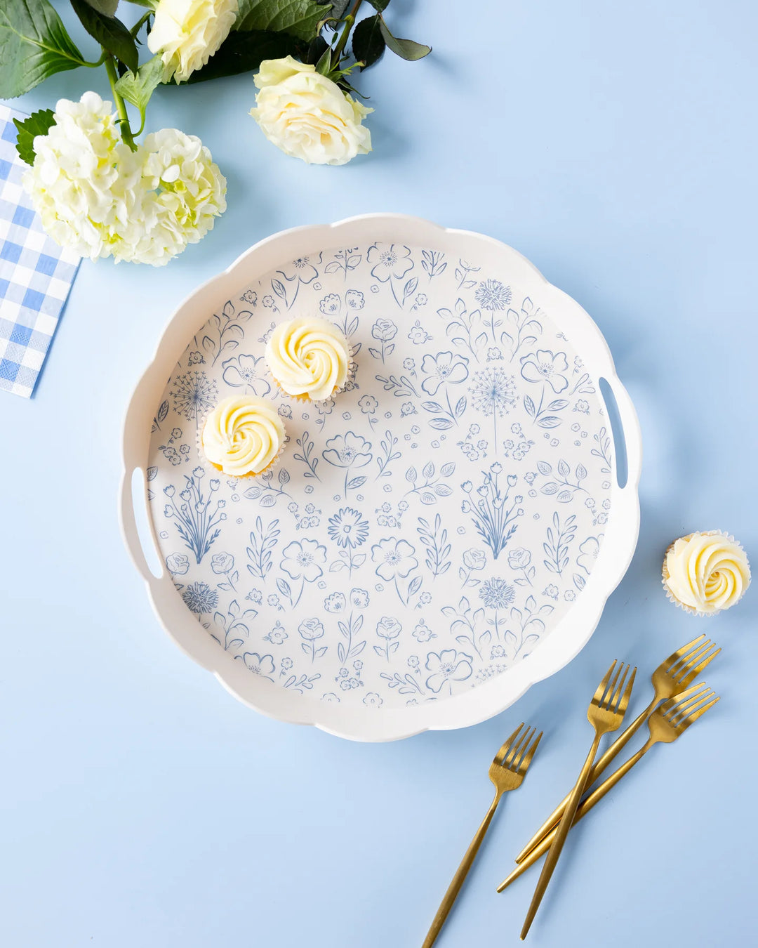 PRE-ORDER (26/09-02/10): Round Scalloped Floral Bamboo Tray