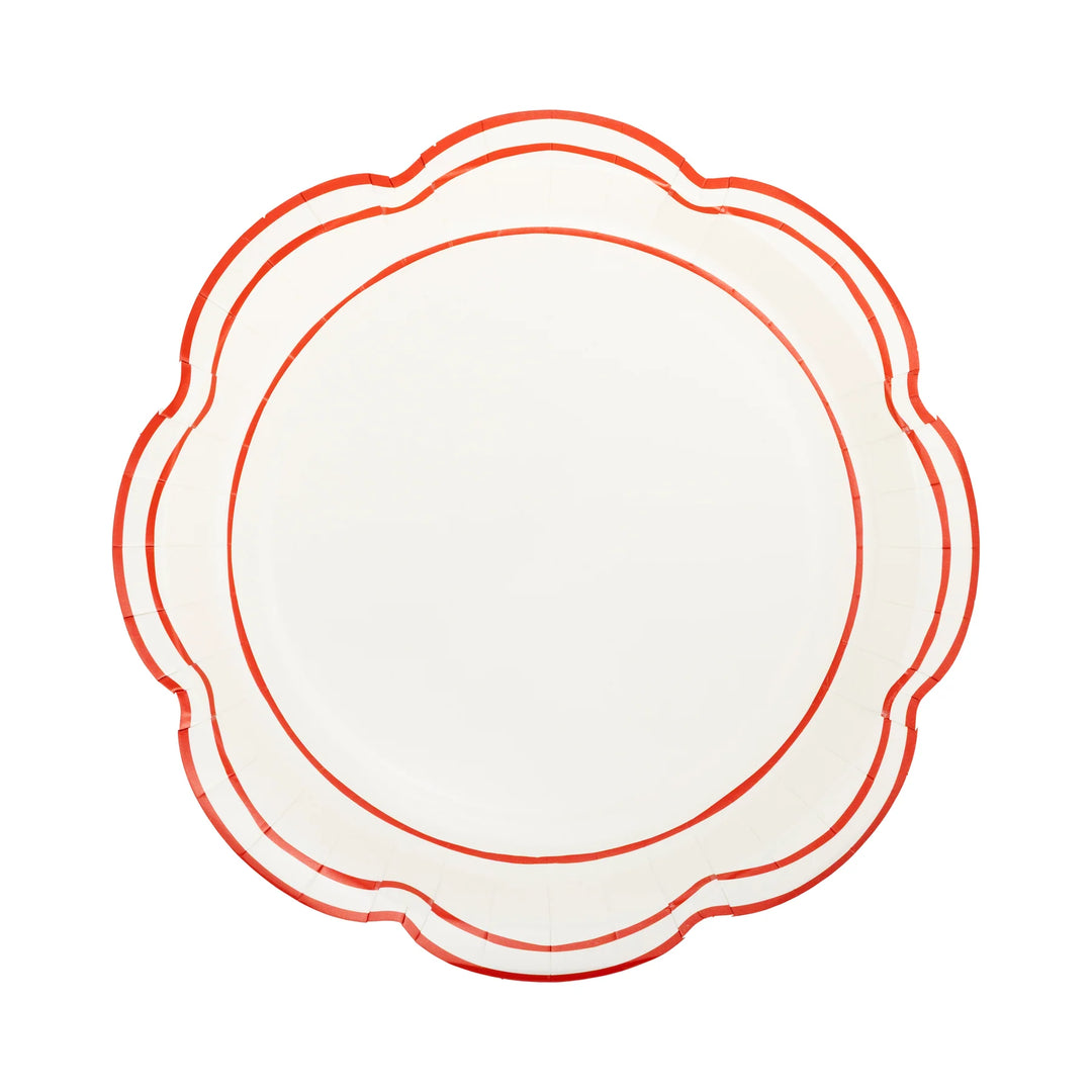 PRE-ORDER (26/09-02/10): Cream Scalloped Red Lines Plate 9"