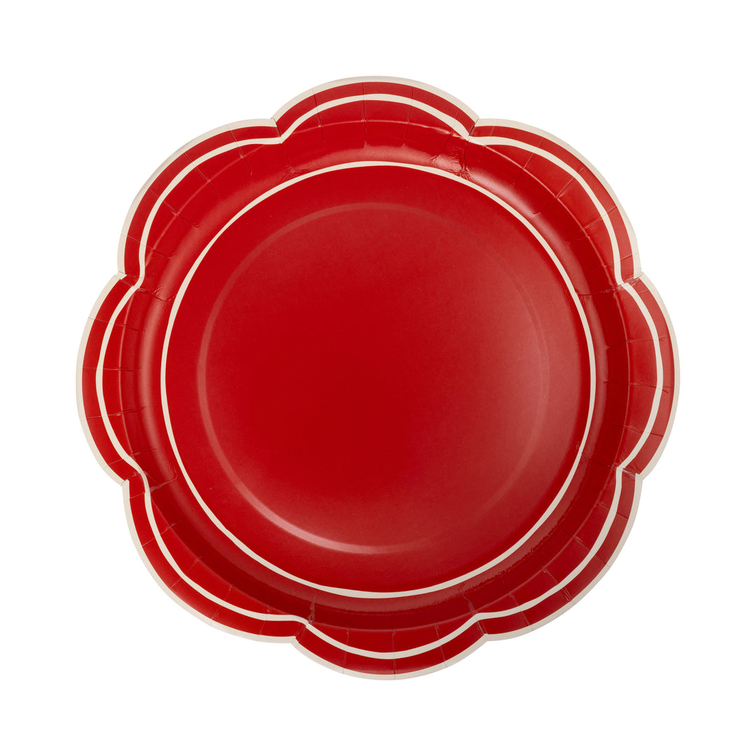 PRE-ORDER (26/09-02/10): Red Scalloped Cream Lines Plate 11"
