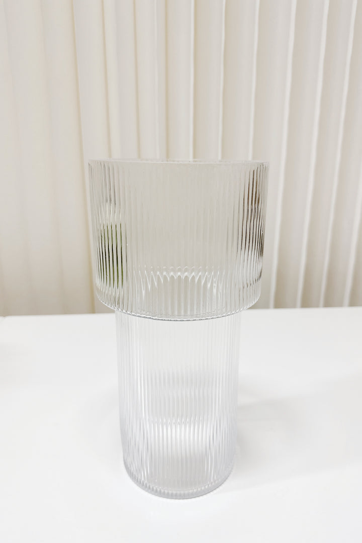 Clear Fluted Tall Glass Vase