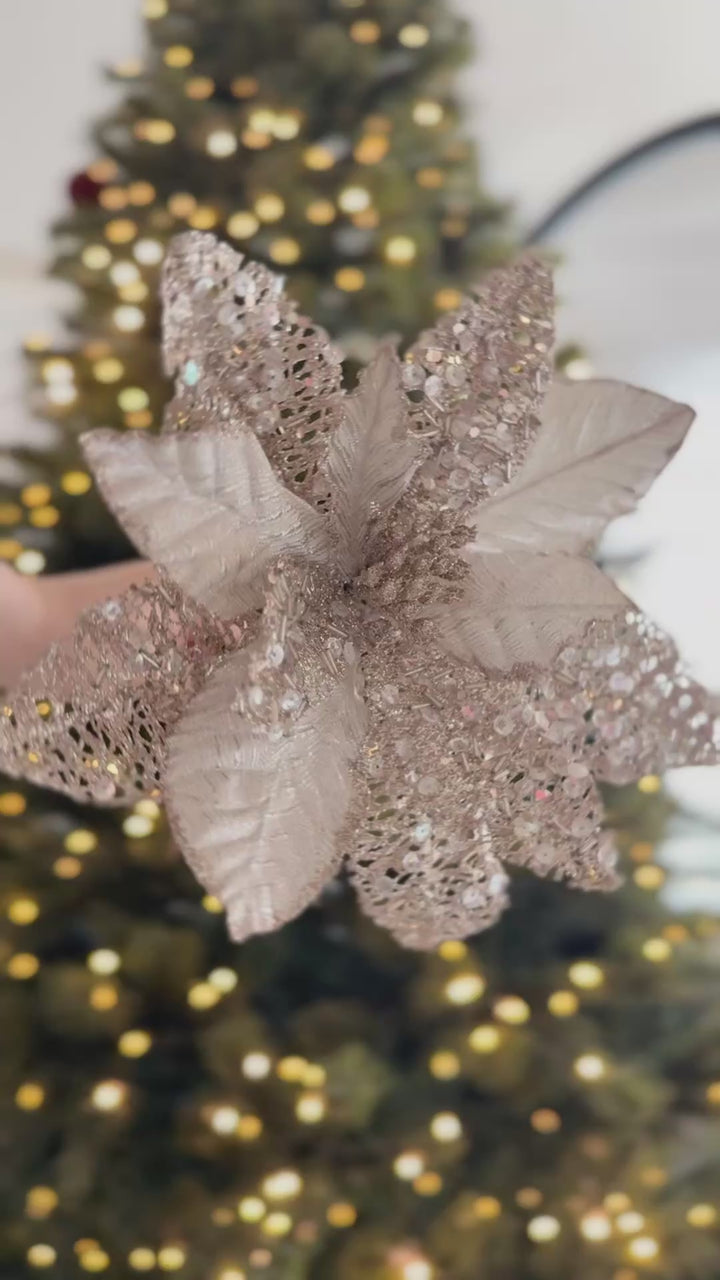 PRE-ORDER (19-23 Oct): Champagne Luxe Beaded Faux Poinsettia