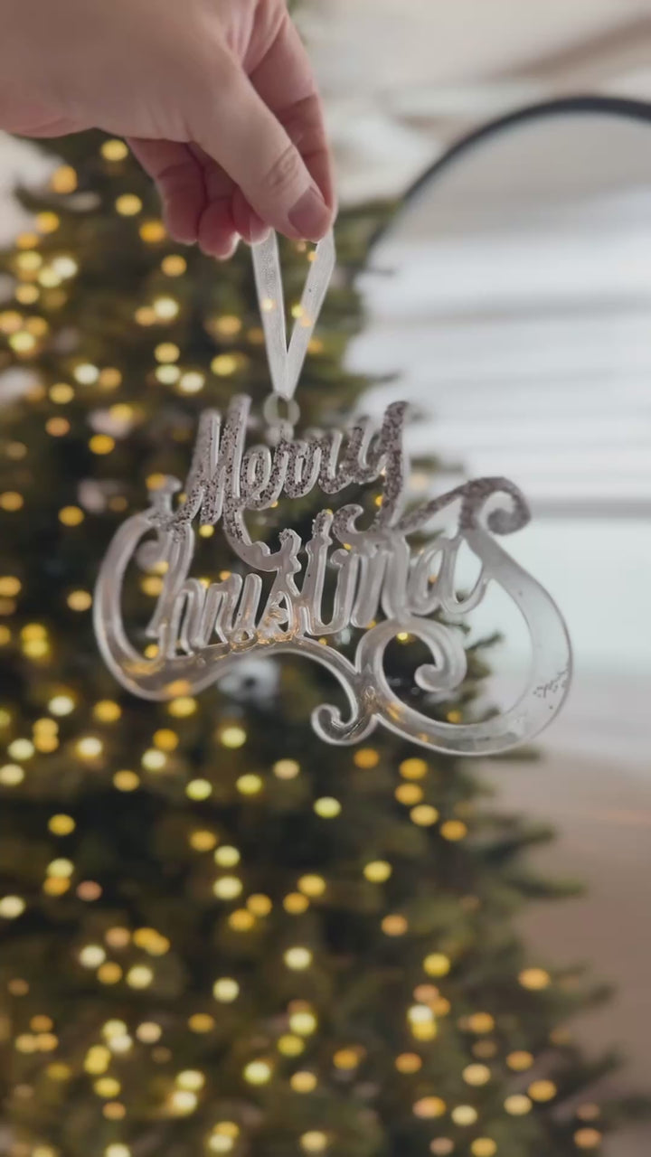 Silver Frost Merry Christmas Hanging Sign