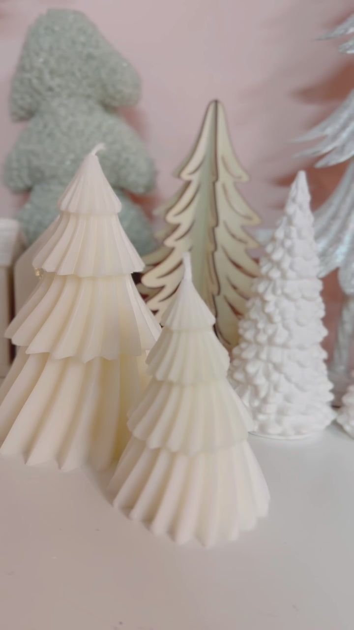 Curvy Grooves Cream Christmas Tree Candle (2 sizes)