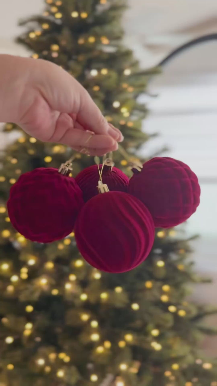 Ruby Texture Velvet Bauble Set (Set of 12)
