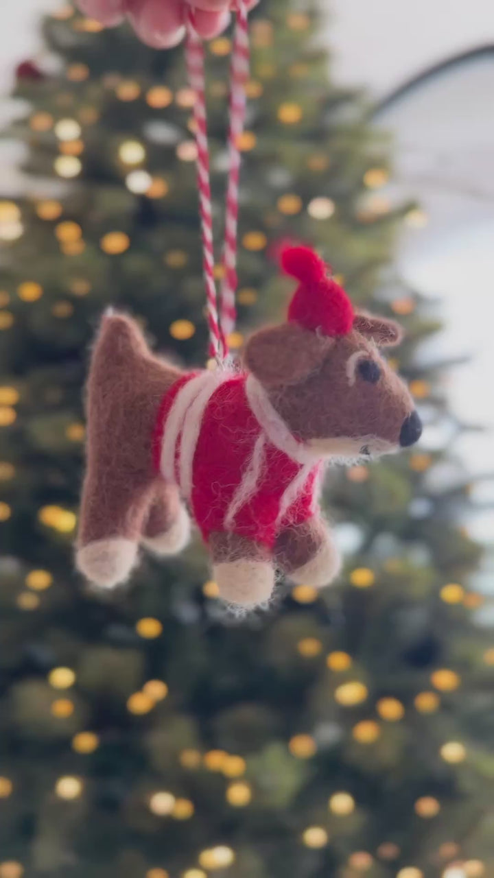 Santa Cape Pup Wool Felt Ornament