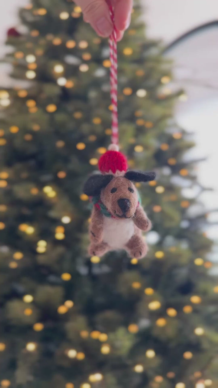 Bobble Hat Pup Wool Felt Ornament