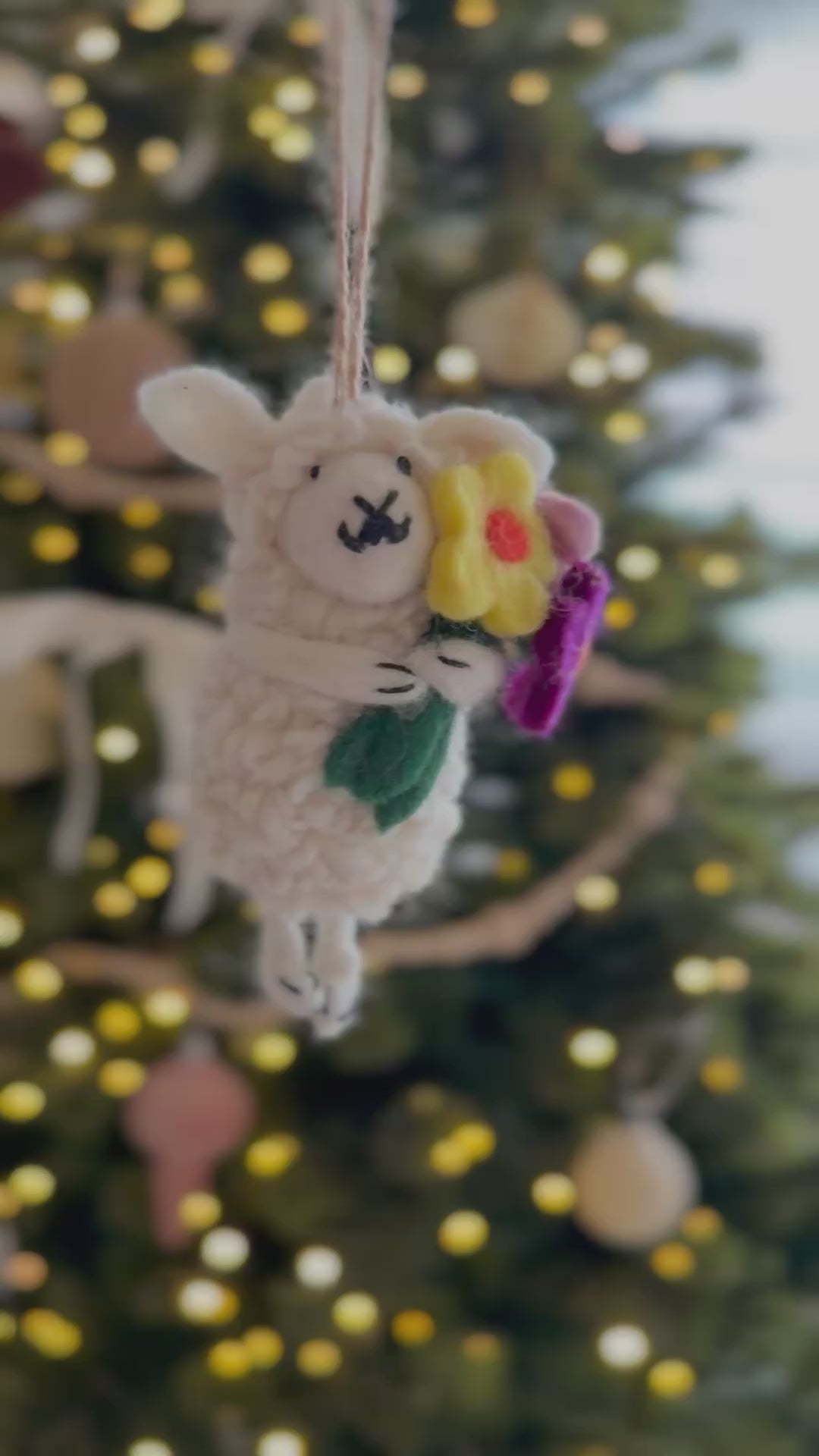 Blossom Hug Sheep Felt Ornament