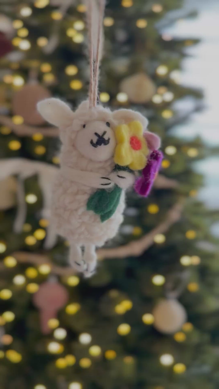 Blossom Hug Sheep Felt Ornament
