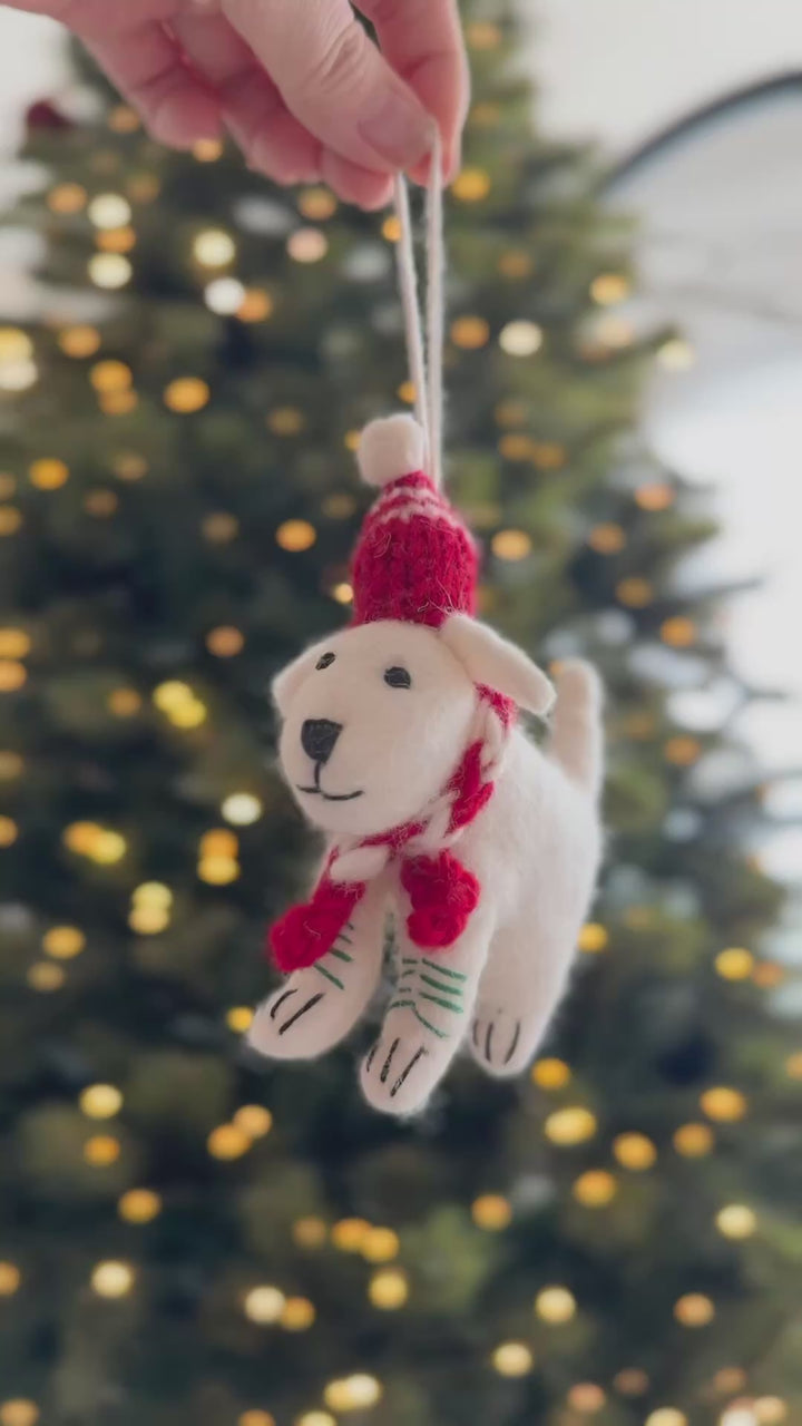 Snowy Winter Pup Wool Felt Ornament