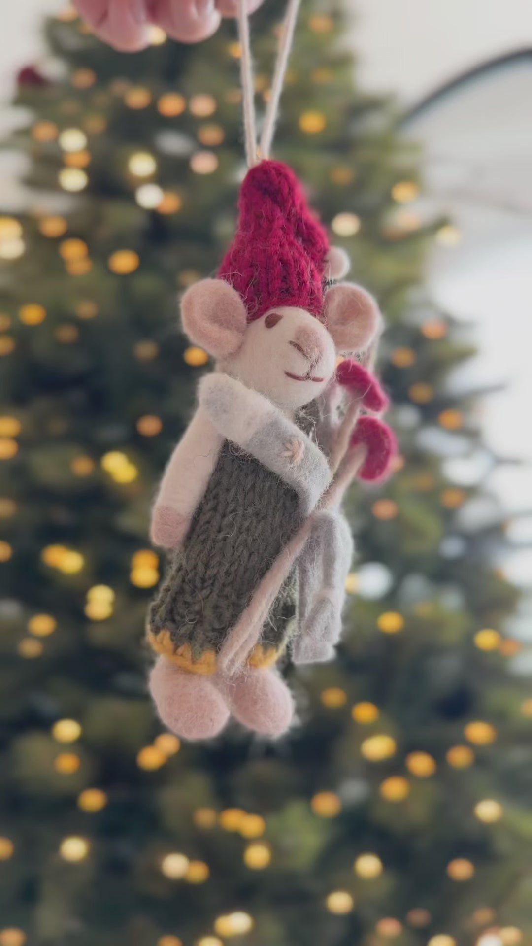 Ski Trip Mouse Wool Felt Ornament