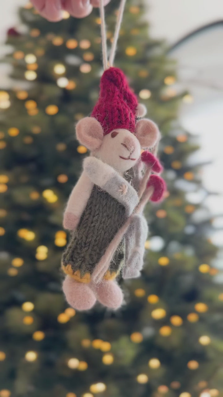 Ski Trip Mouse Wool Felt Ornament