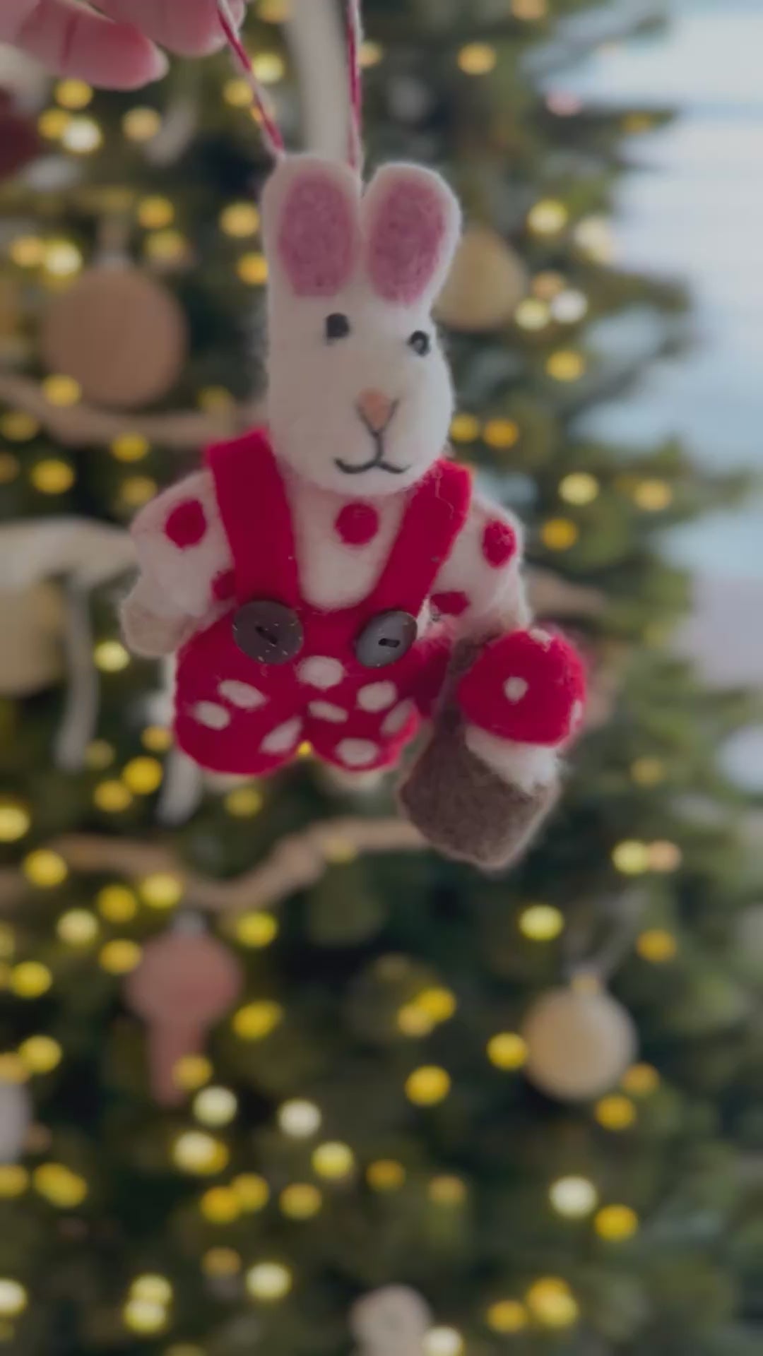 Mushroom Gatherer Bunny Felt Ornament