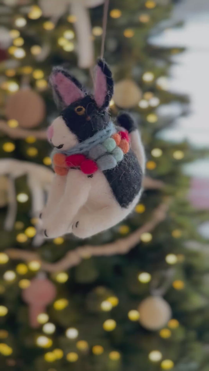 Festive Felt Dog in Scarf Ornament