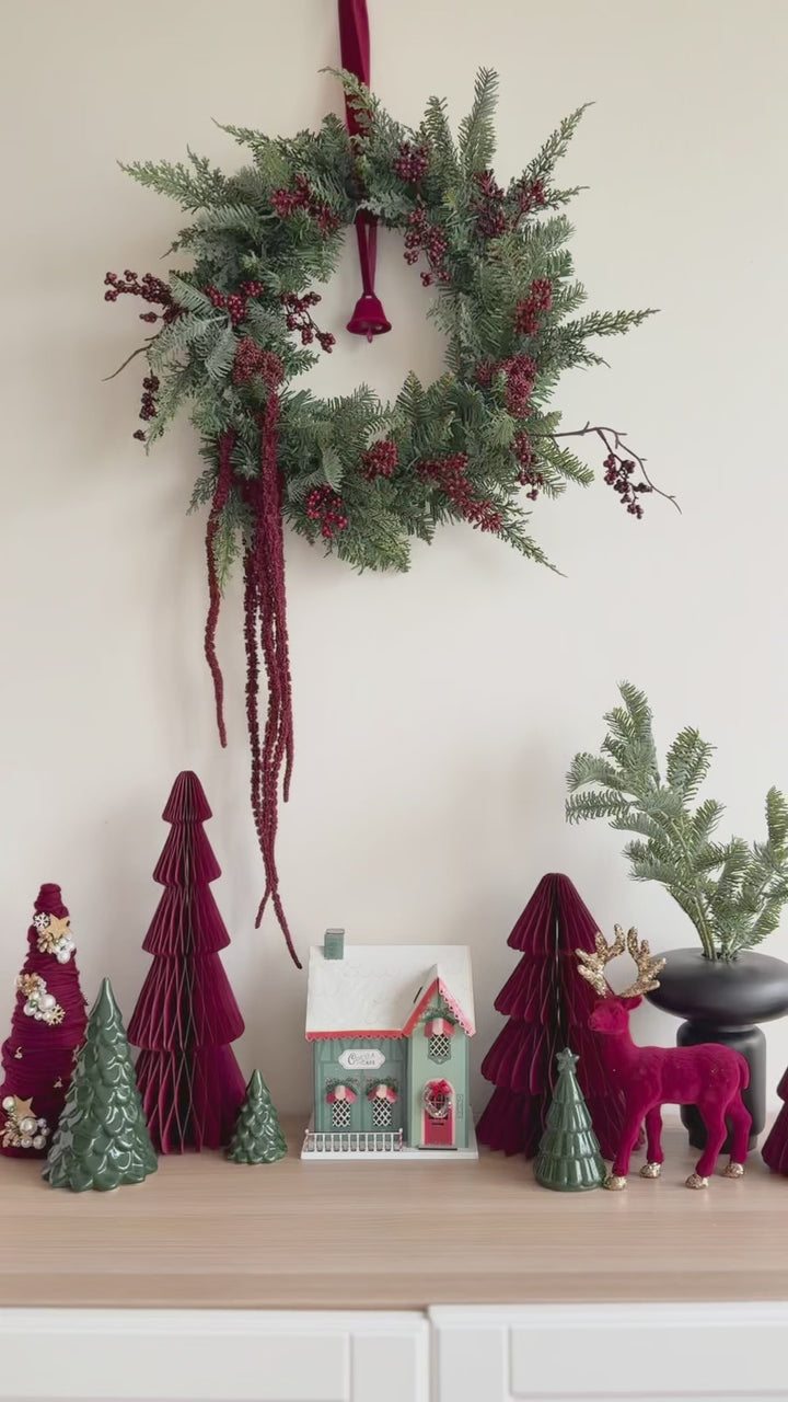 Burgundy Woodland Christmas Wreath