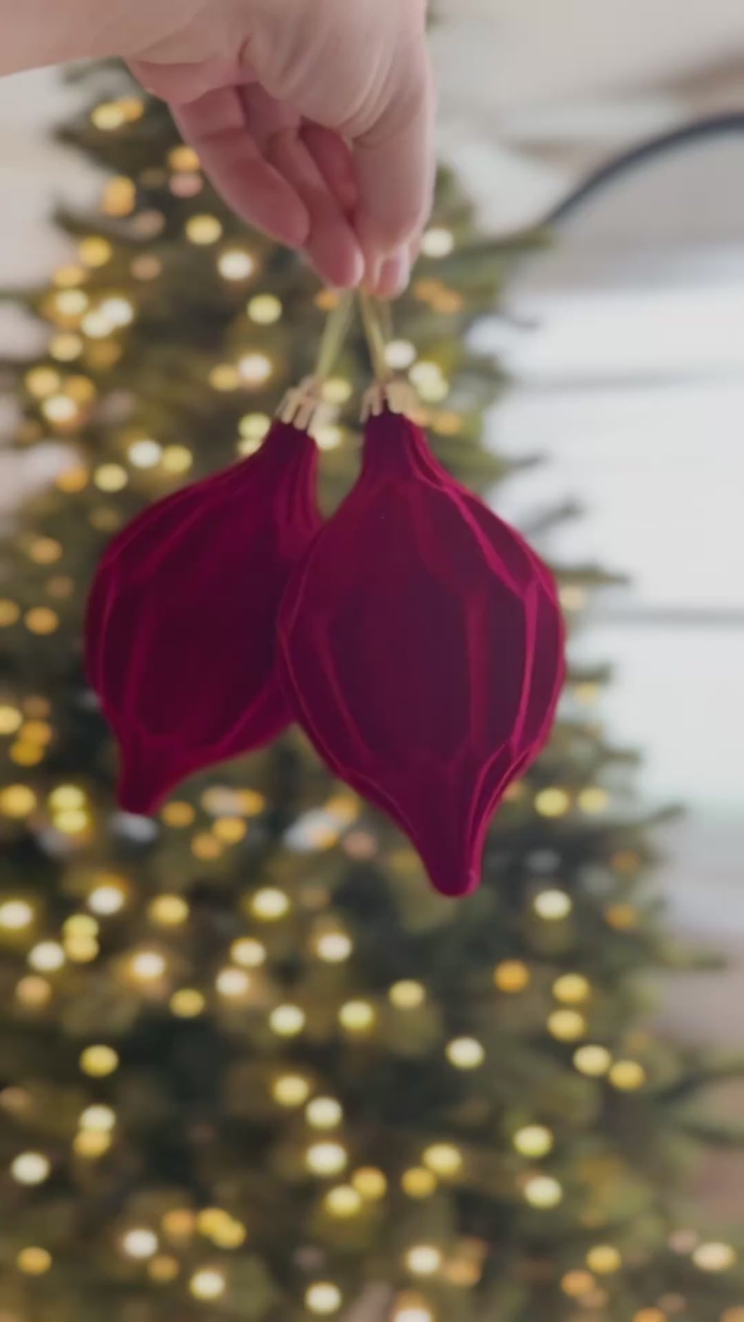 Ruby Elegance Velvet Finial Ornaments (set of 6)