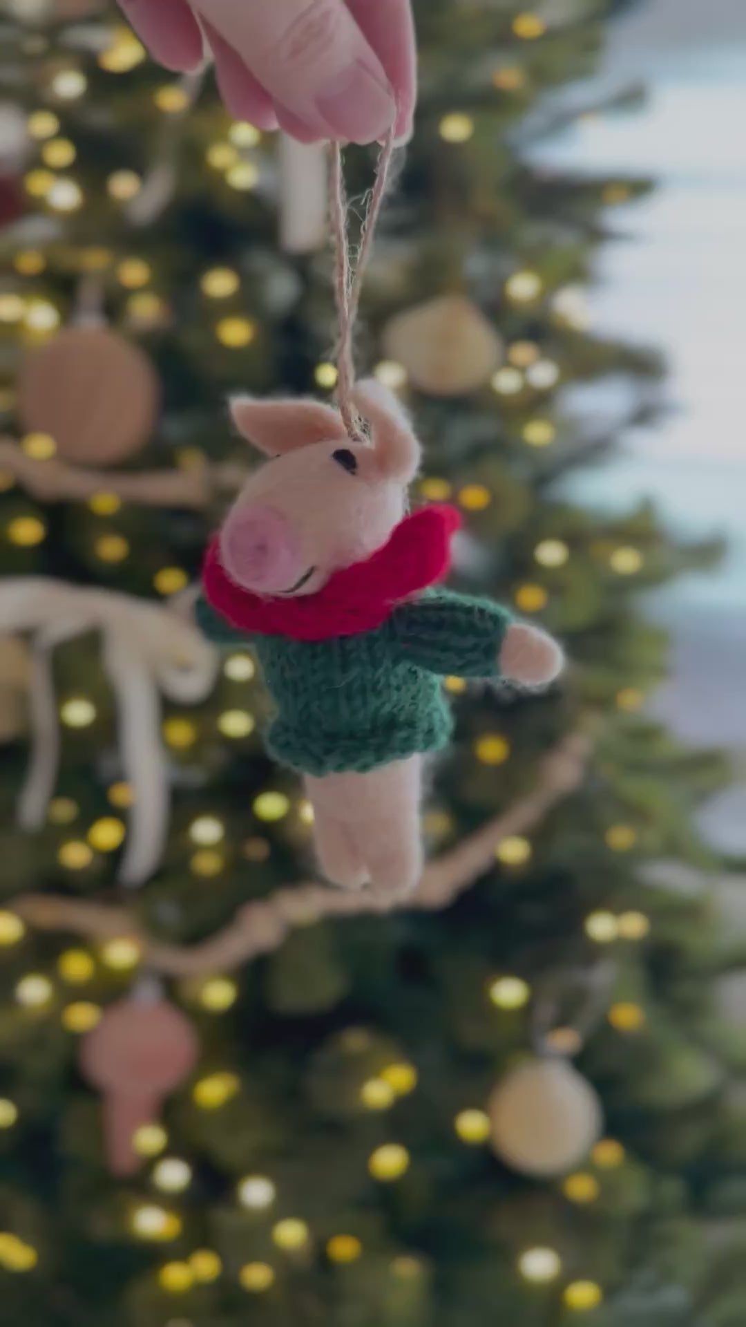 Cozy Sweater Pig Felt Ornament