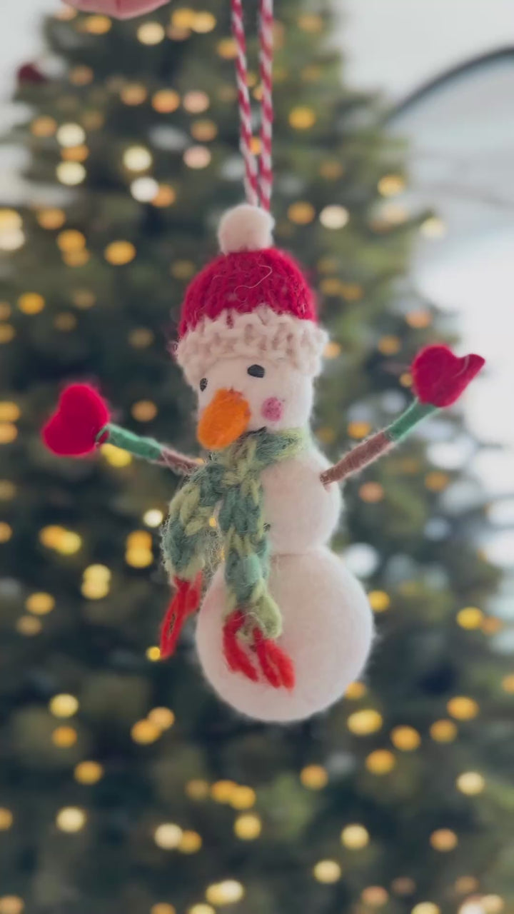 Merry Mittens Snowman Wool Felt Ornament