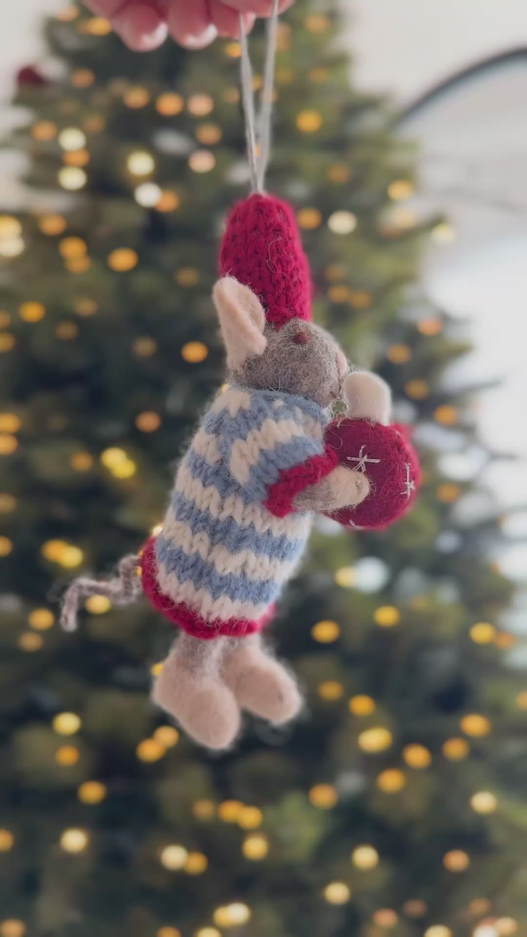Bauble Hugging Mouse Wool Felt Ornament