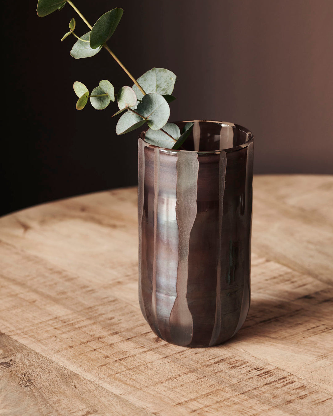 Frosted Vertical Stripes Brown Glass Vase