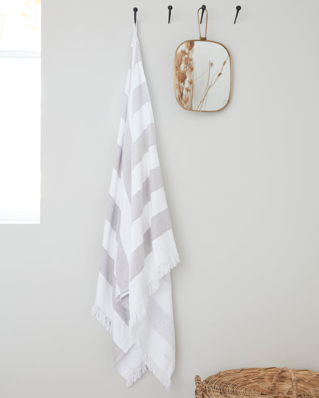 White and Brown Stripes Bath Towel