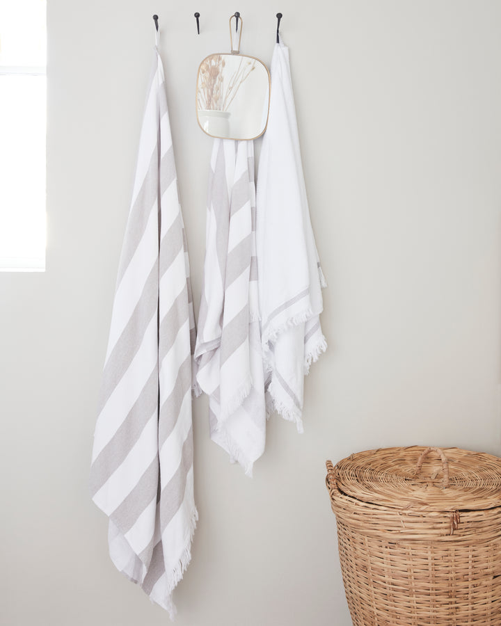 White and Brown Stripes Bath Towel