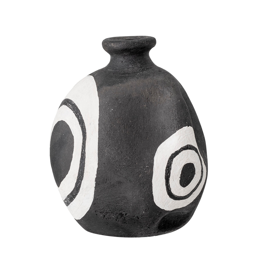 White Circles Black Terracotta Deco Vase