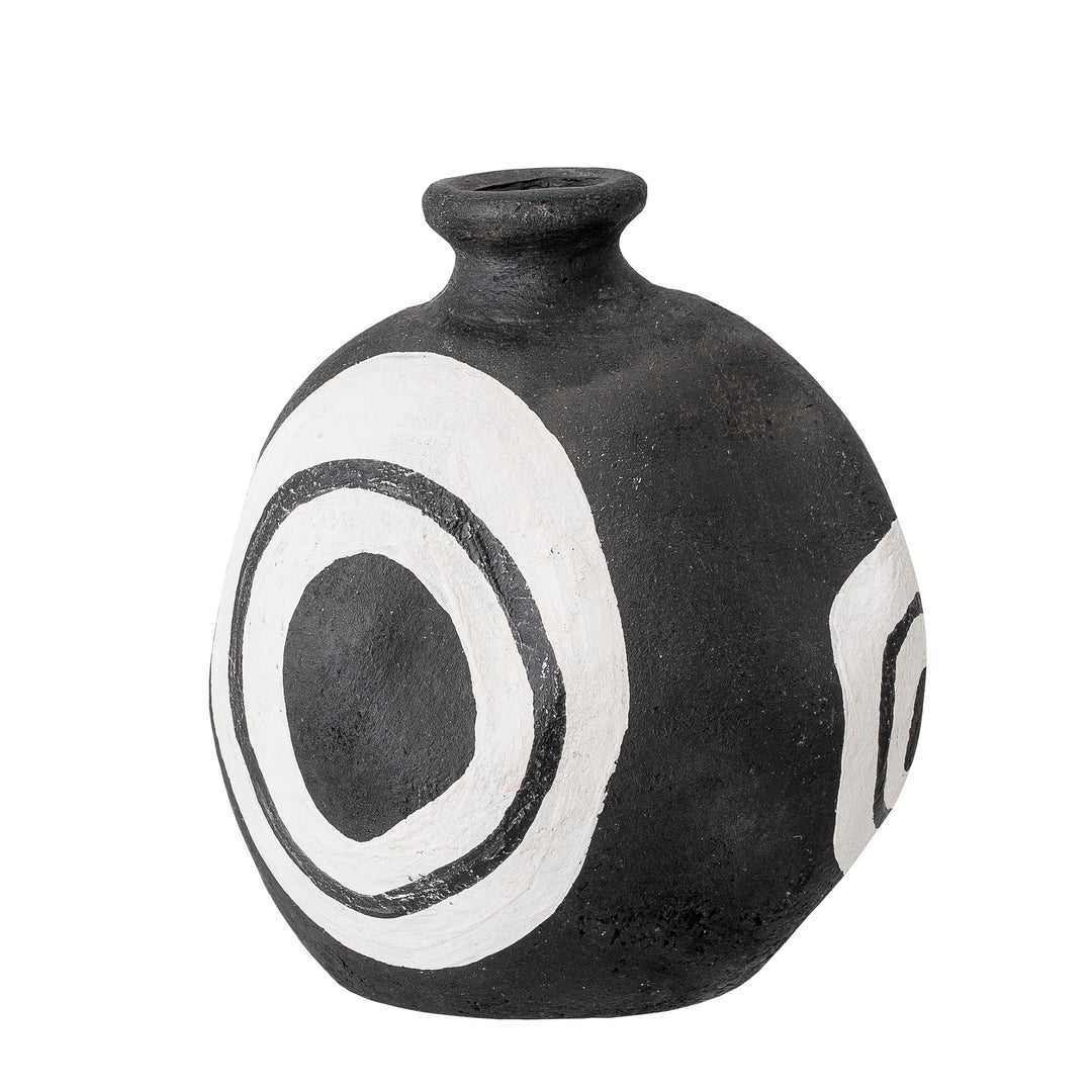 White Circles Black Terracotta Deco Vase