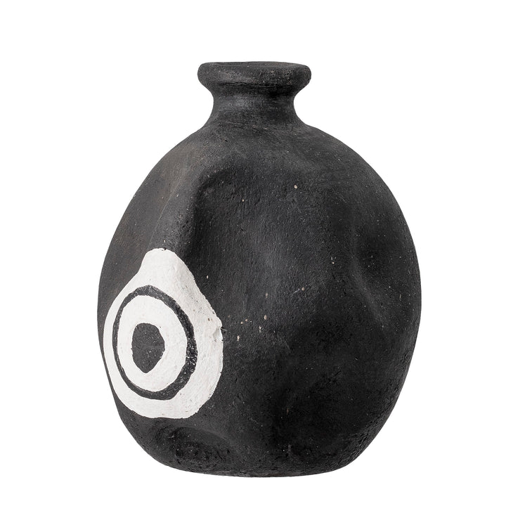 White Circles Black Terracotta Deco Vase