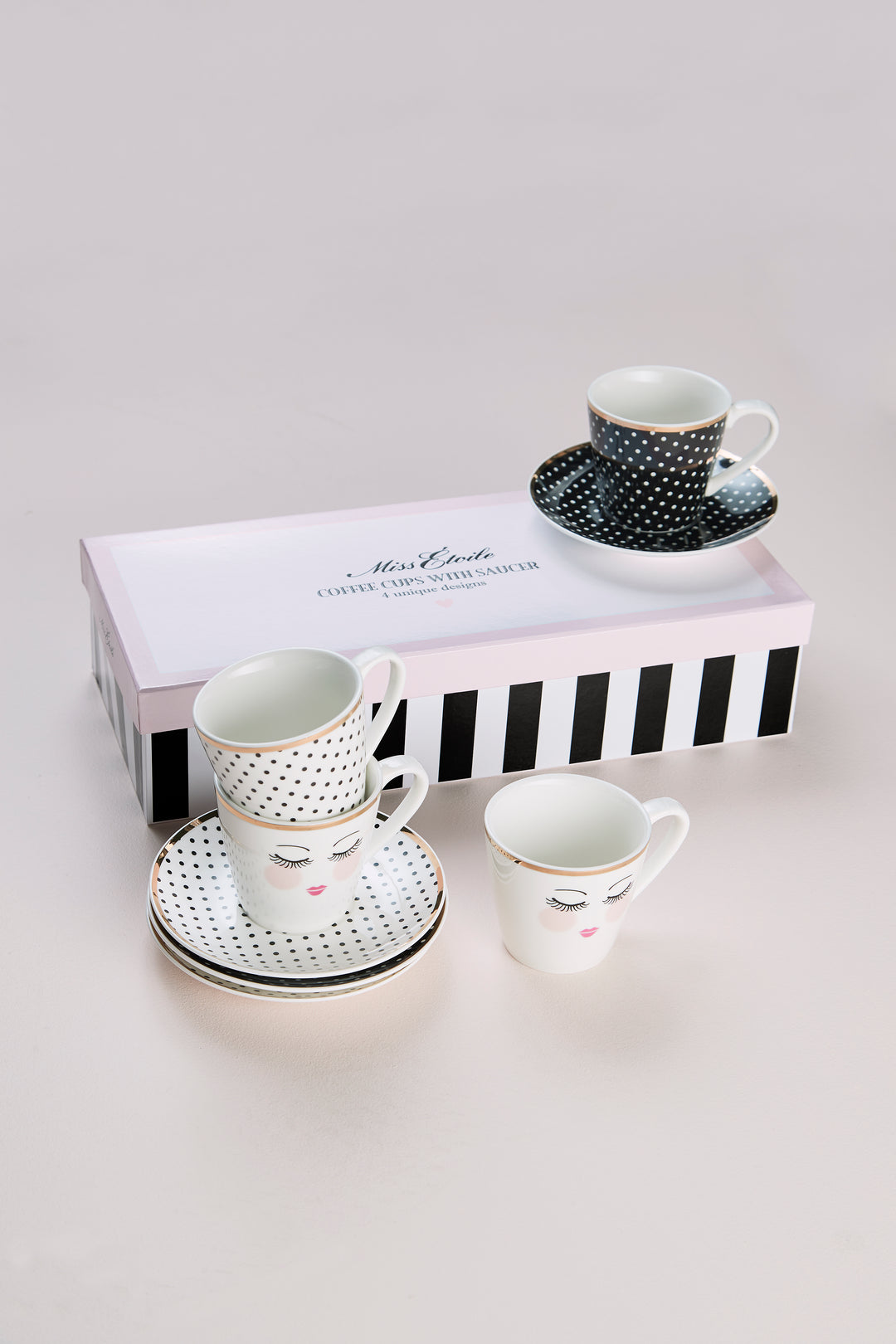 Pretty Closed Eyes And Dots Coffee Sets