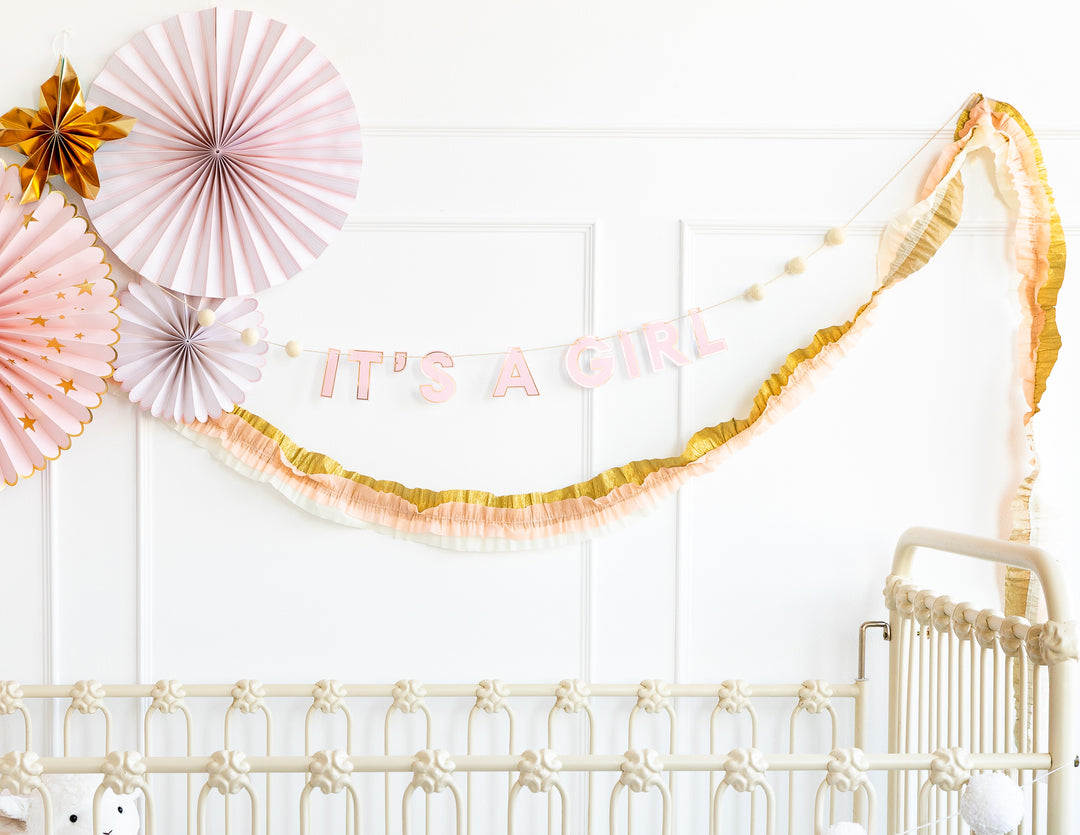 Baby Pink and Gold Crepe Paper Streamer