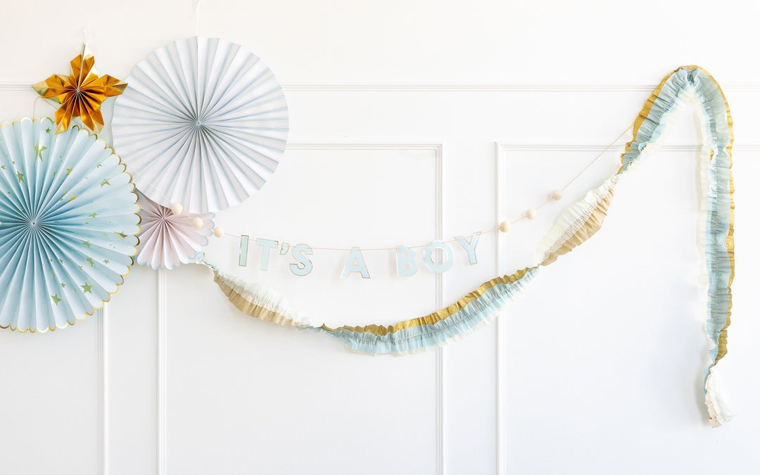 Baby Blue and Gold Crepe Paper Streamer