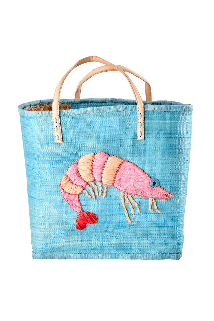 Large Dusty Blue Raffia Bag with Heart Tail Shrimp