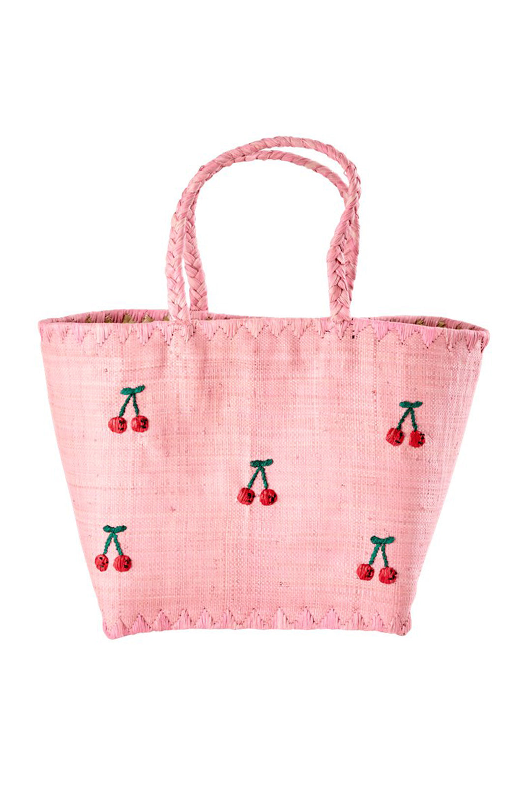 Pink Raffia Bag with Red Cherries