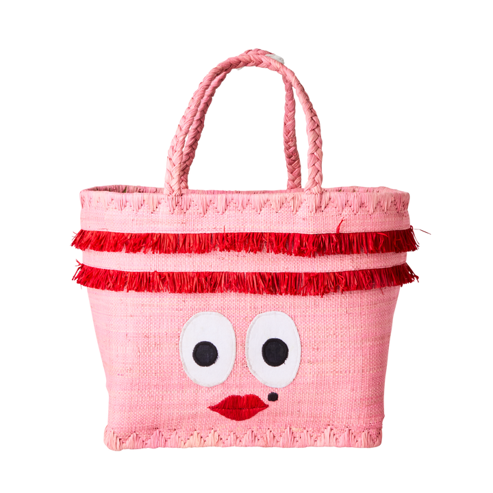 Cute Face Pink Raffia Bag