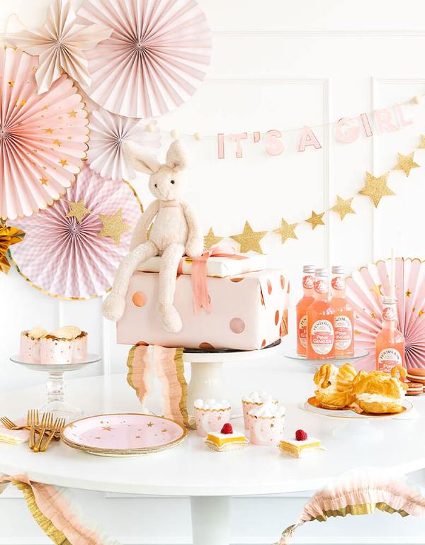 Baby Pink and Gold Crepe Paper Streamer