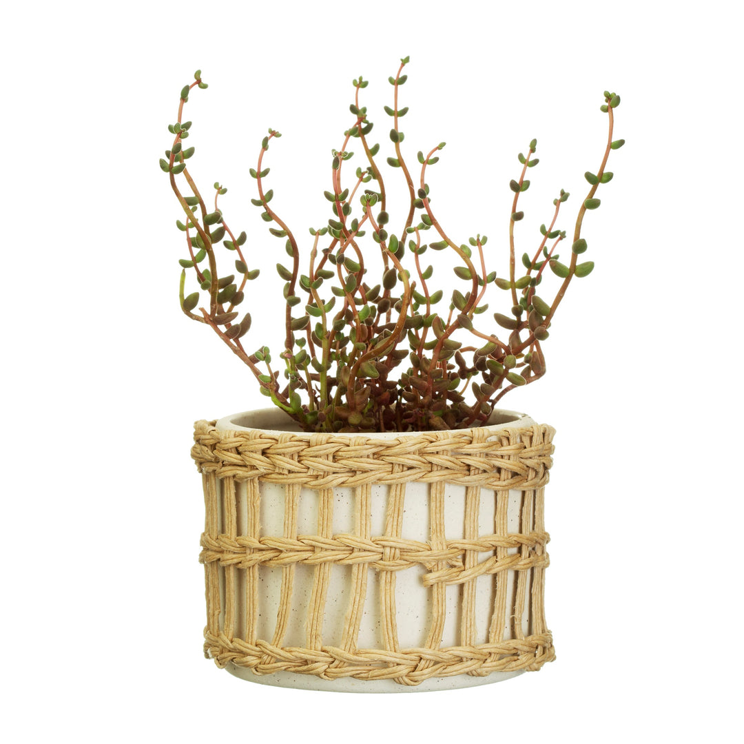 Speckled White & Woven Planter