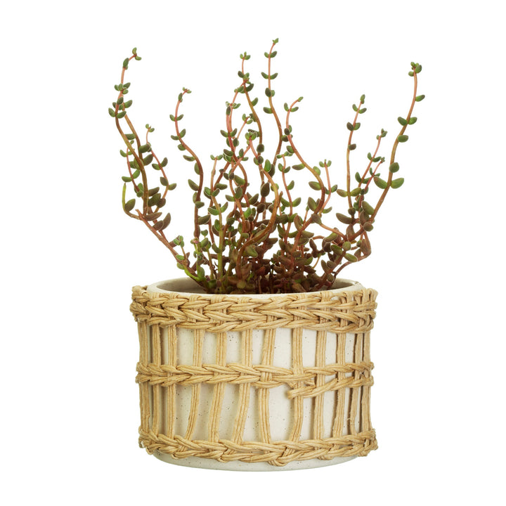 Speckled White & Woven Planter