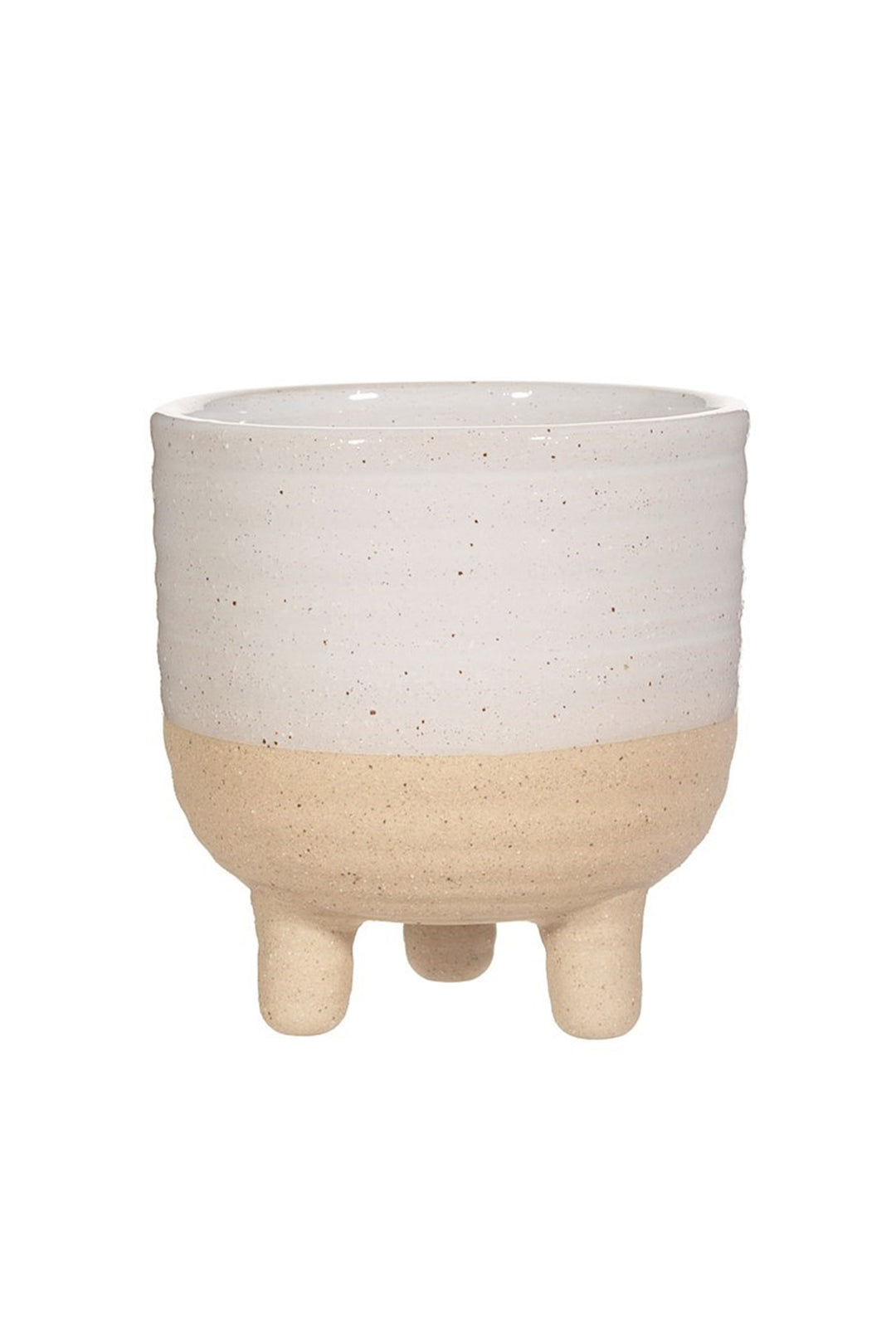 Rustic White Half Glazed Small Planter