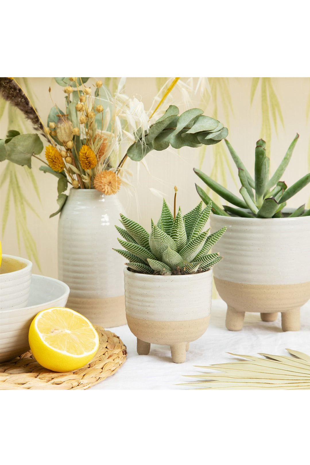 Rustic White Half Glazed Small Planter