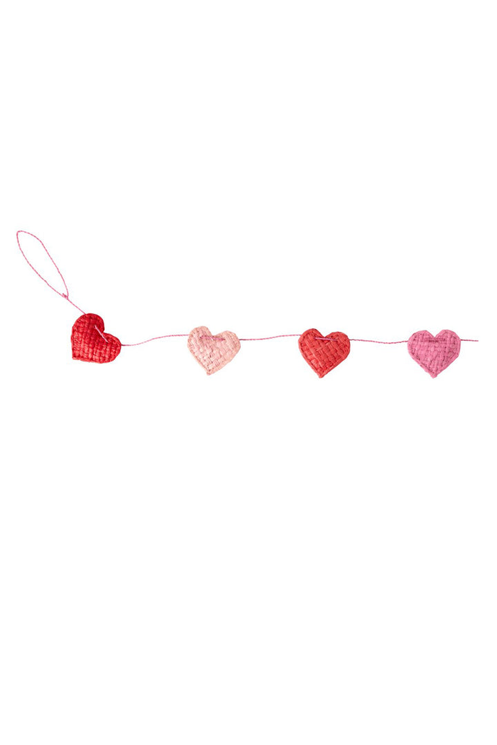 Raffia Red and Pink Hearts Garland
