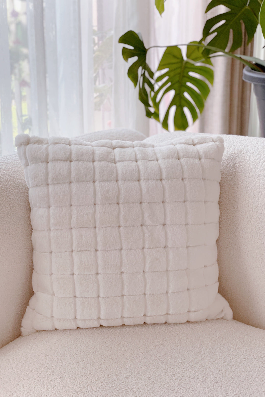 Cream White Faux Fur Cushion Cover