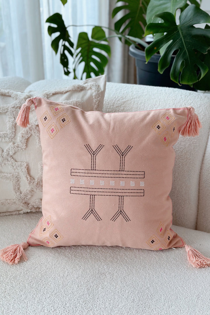 Moroccan Styled Embroidered Cushion Cover Pastel Coral