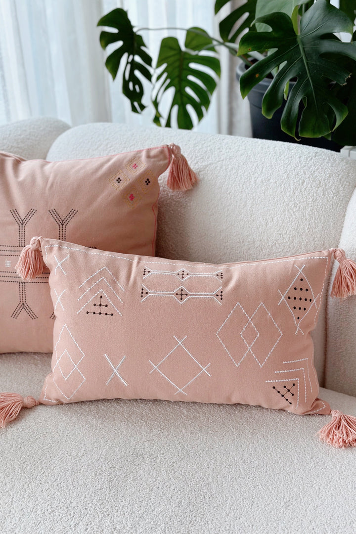 Moroccan Styled Embroidered Waist Cushion Cover Pastel Coral