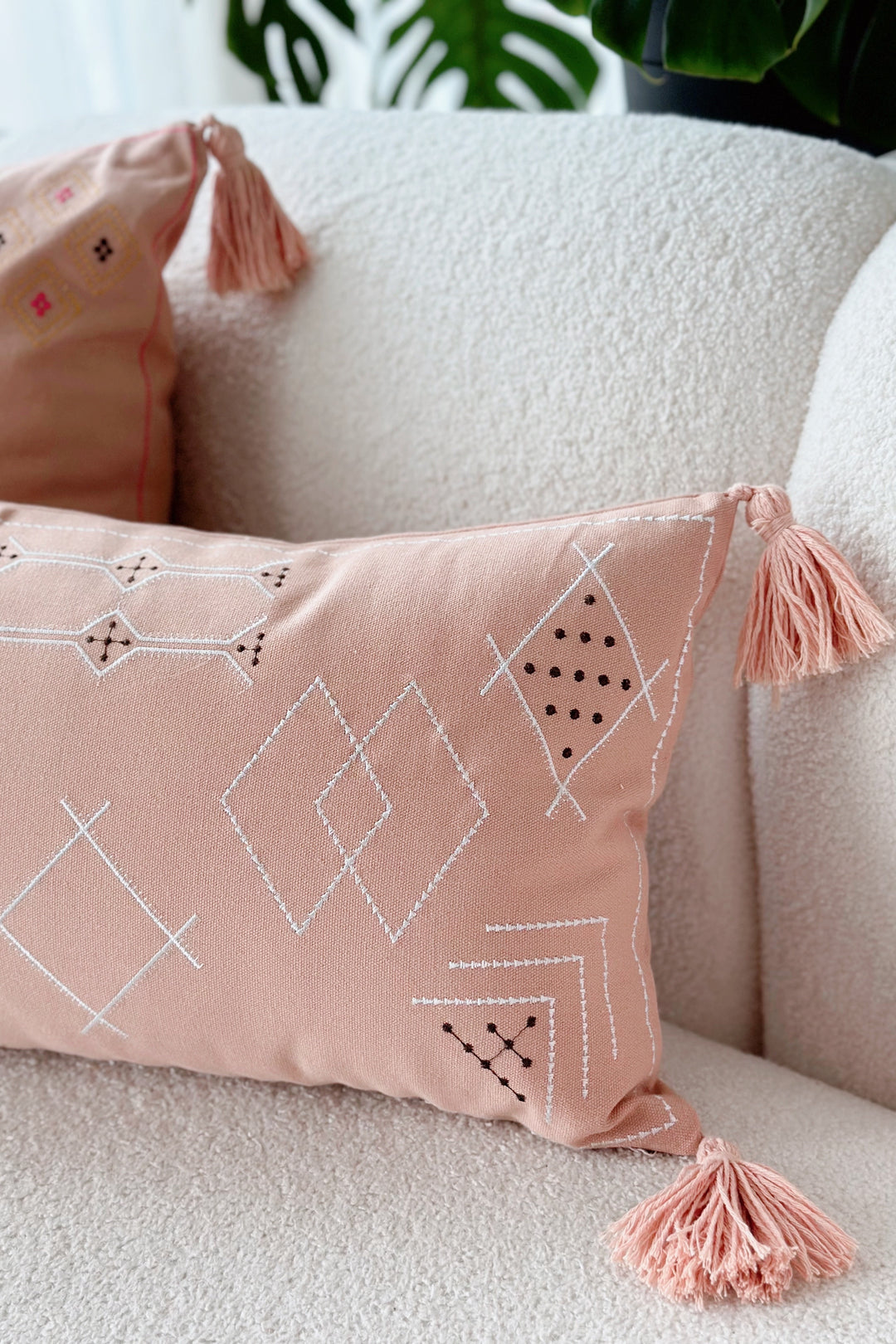 Moroccan Styled Embroidered Waist Cushion Cover Pastel Coral