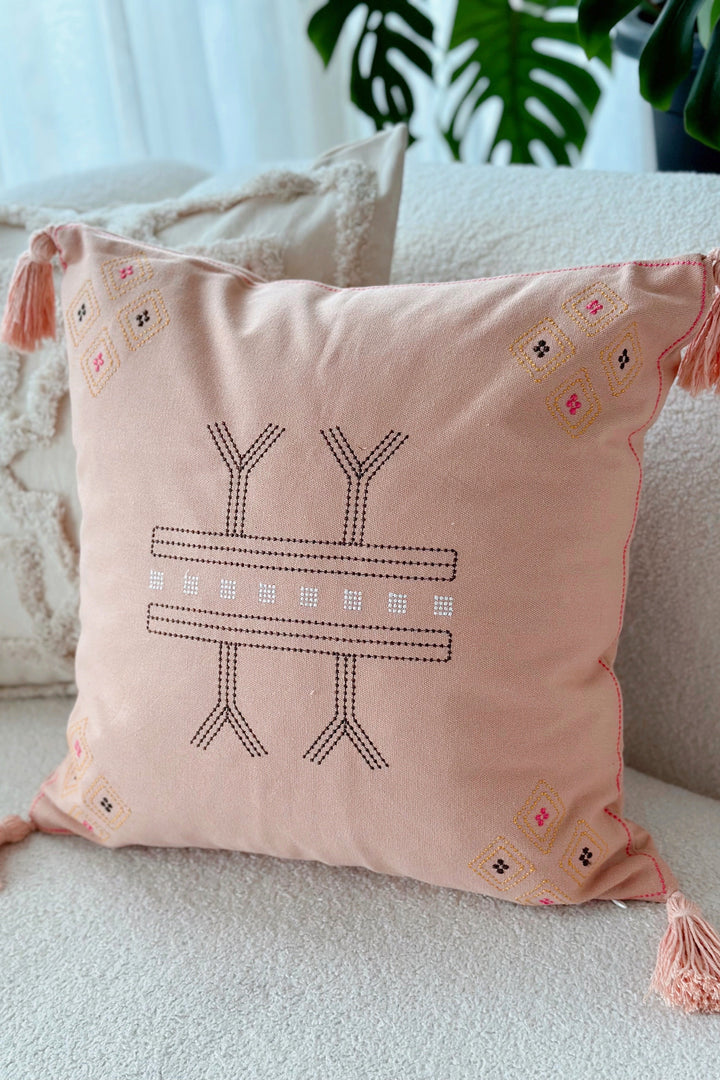Moroccan Styled Embroidered Cushion Cover Pastel Coral