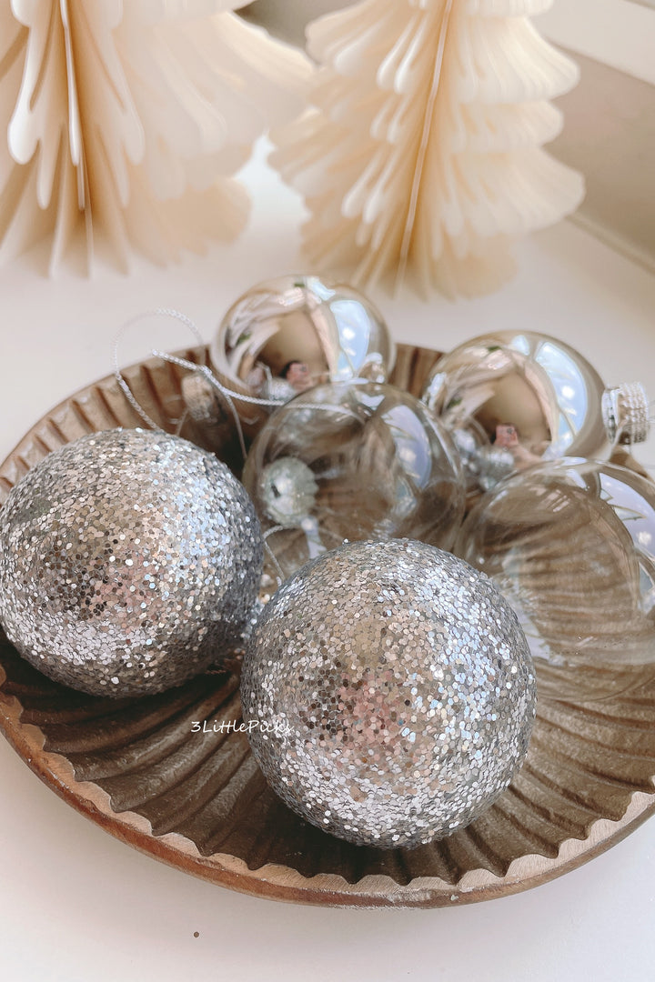 Cool Silver Glass Baubles Set (set of 6)
